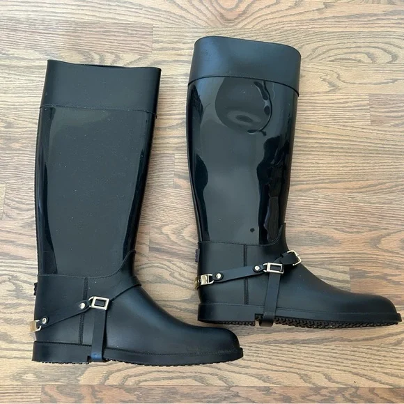 Black Jimmy Choo Rubber Rain Boots - Picture 2 of 7